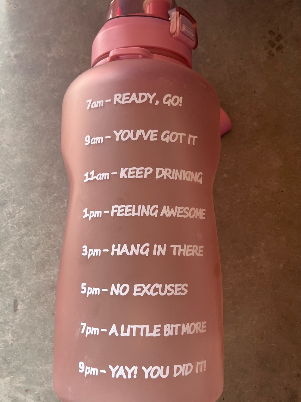 Motivational Pink Water Bottle with Time Markings